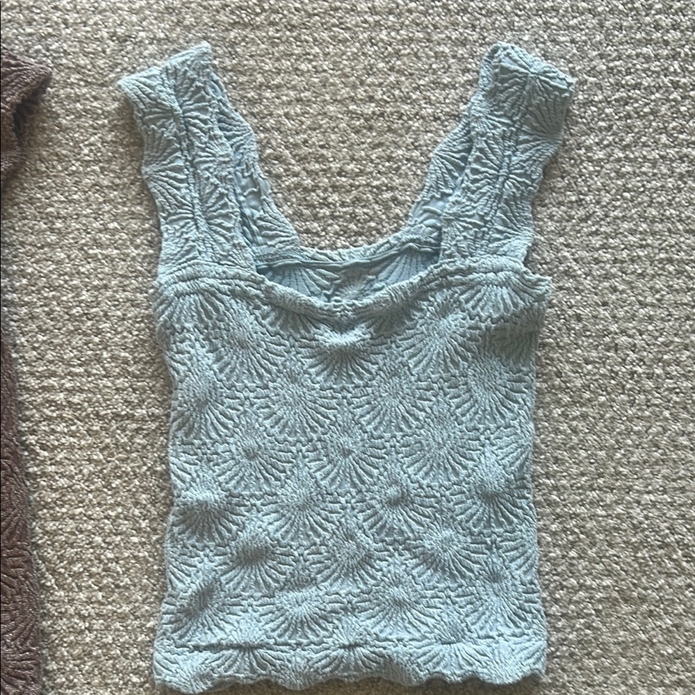 Free People Fitted Ribbed Blue Tank Top